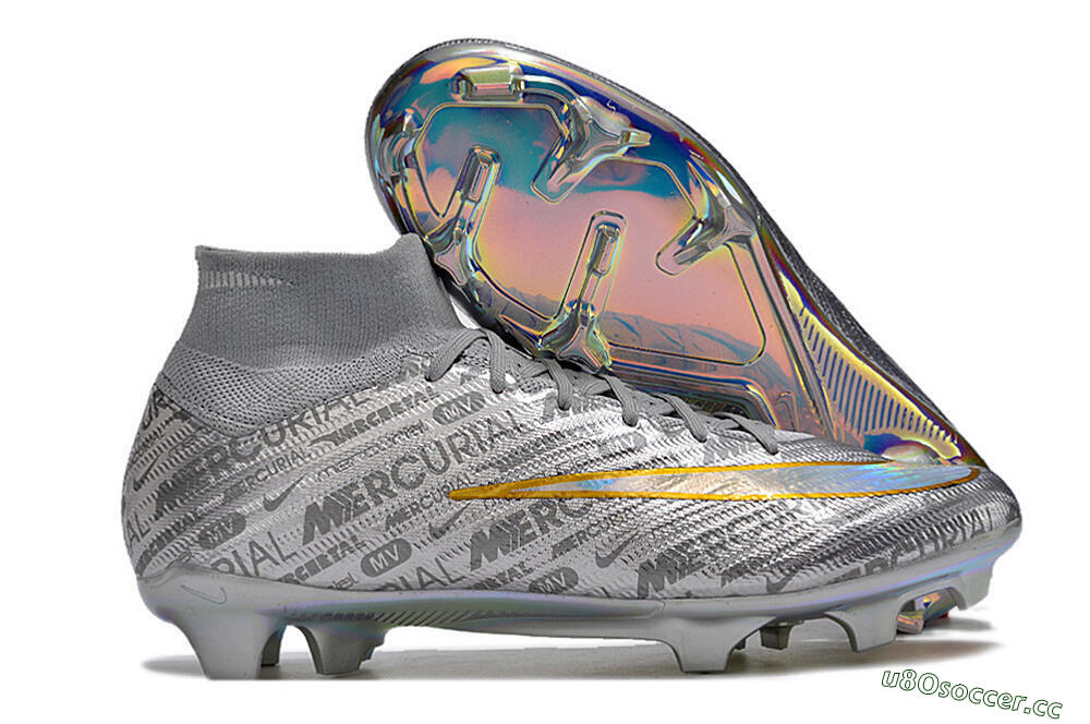 Unisex Nike Air Zoom Mercurial Superfly 15 Elite FG Firm Ground High-Tops Football Boots - Sliver/Gold/Rainbow 2
