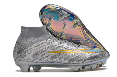 Unisex Nike Air Zoom Mercurial Superfly 15 Elite FG Firm Ground High-Tops Football Boots - Sliver/Gold/Rainbow