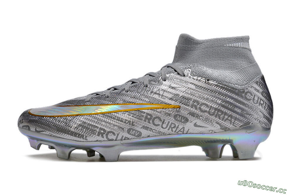 Unisex Nike Air Zoom Mercurial Superfly 15 Elite FG Firm Ground High-Tops Football Boots - Sliver/Gold/Rainbow 0