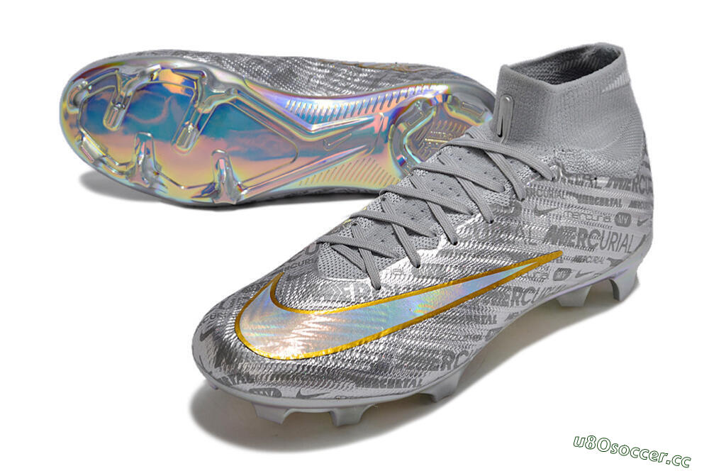 Unisex Nike Air Zoom Mercurial Superfly 15 Elite FG Firm Ground High-Tops Football Boots - Sliver/Gold/Rainbow 3