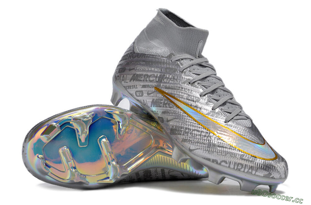 Unisex Nike Air Zoom Mercurial Superfly 15 Elite FG Firm Ground High-Tops Football Boots - Sliver/Gold/Rainbow 4