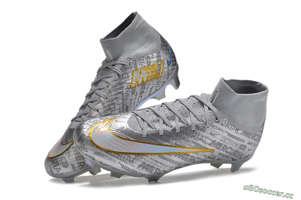 Unisex Nike Air Zoom Mercurial Superfly 15 Elite FG Firm Ground High-Tops Football Boots - Sliver/Gold/Rainbow 6