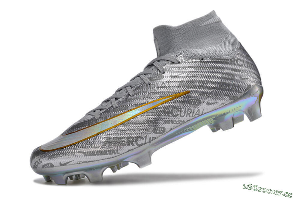 Unisex Nike Air Zoom Mercurial Superfly 15 Elite FG Firm Ground High-Tops Football Boots - Sliver/Gold/Rainbow 8
