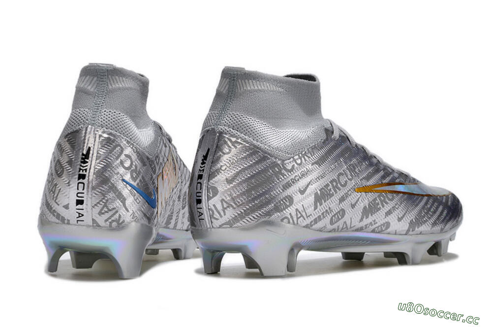 Unisex Nike Air Zoom Mercurial Superfly 15 Elite FG Firm Ground High-Tops Football Boots - Sliver/Gold/Rainbow 9