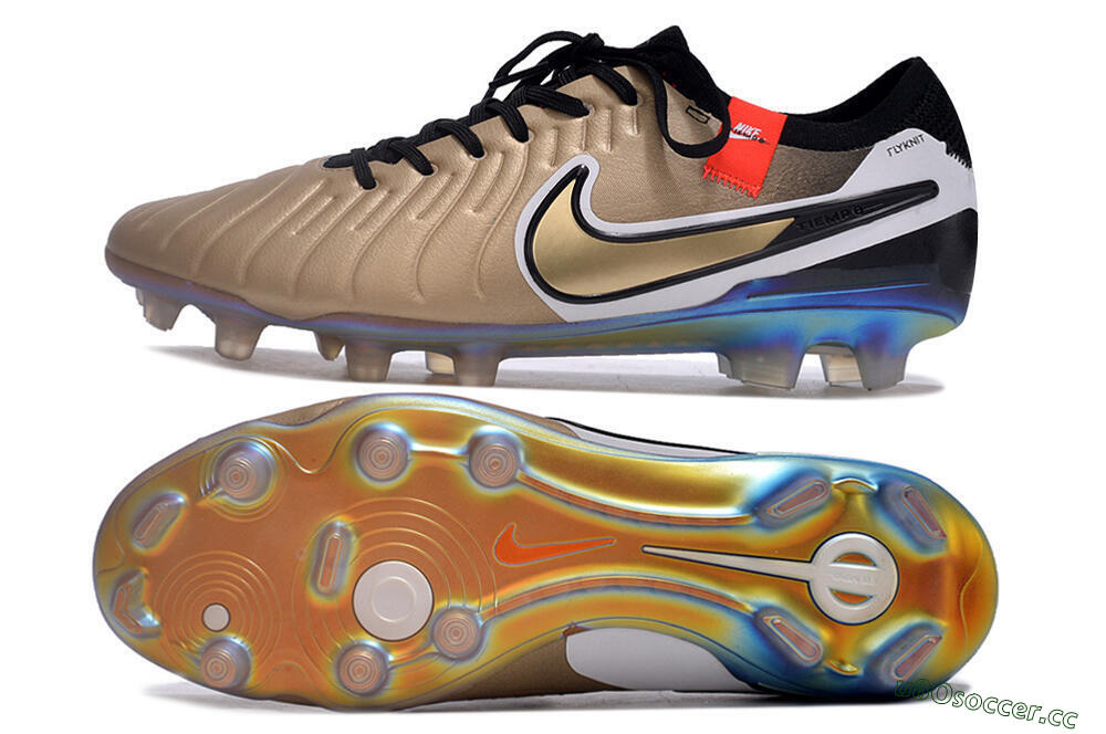 Men's NikeTiempo Legend 10 Elite FG Firm Ground Low-Tops Football Boots - Gold/Black/White 1