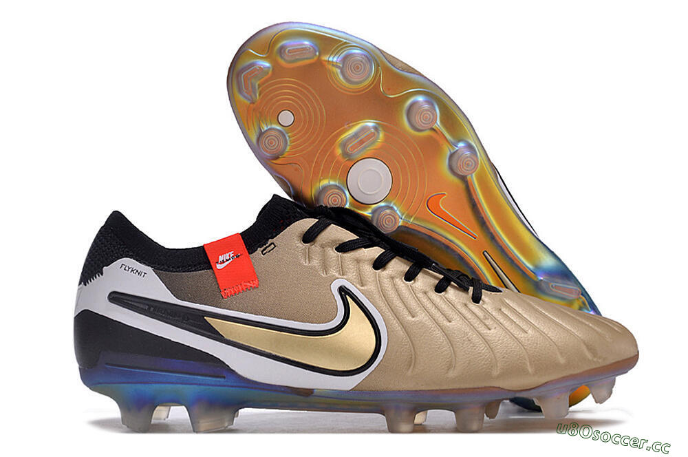 Men's NikeTiempo Legend 10 Elite FG Firm Ground Low-Tops Football Boots - Gold/Black/White 2