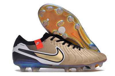 Men's NikeTiempo Legend 10 Elite FG Firm Ground Low-Tops Football Boots - Gold/Black/White