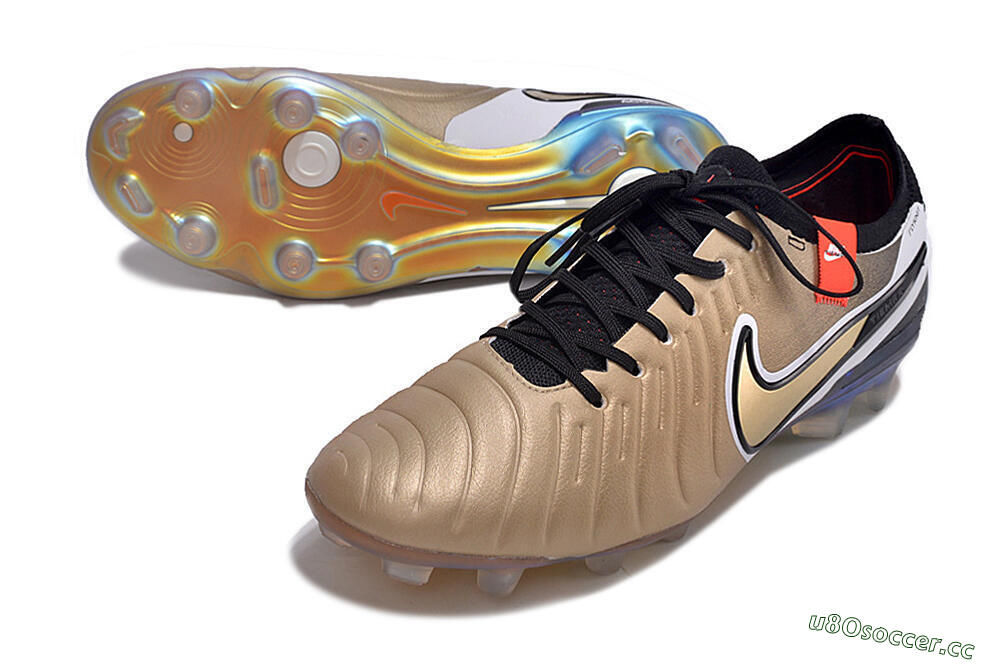 Men's NikeTiempo Legend 10 Elite FG Firm Ground Low-Tops Football Boots - Gold/Black/White 3