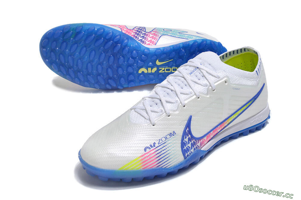 Men's Nike Air Zoom Mercurial Vapor 15 Elite TF Artificial Turf Low-Tops Football Shoes - White/Blue/Pink 3
