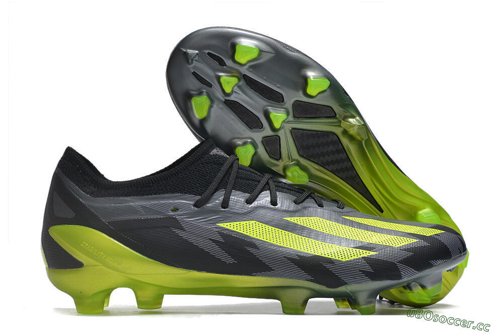 Men's Adidas x Crazyfast.1 FG Firm Ground Low-Tops Football Boots - Black/Green 2