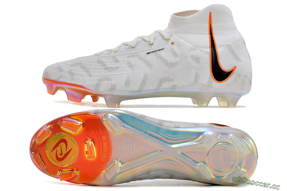 Men's Nike Phantom Luna Elite FG Firm Ground High-Tops Football Boots - White/Black/Orange 1