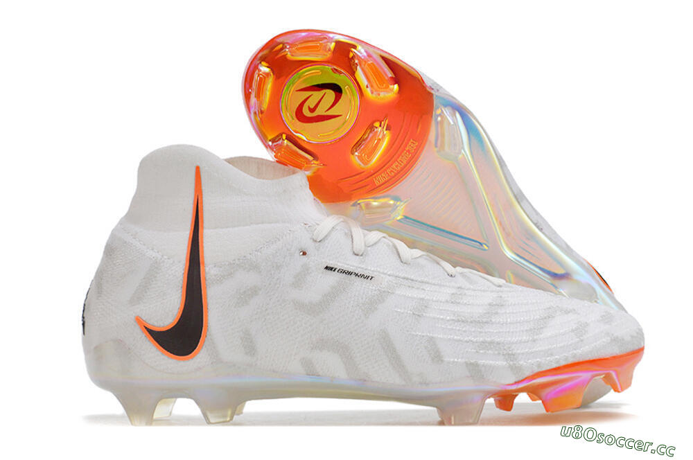 Men's Nike Phantom Luna Elite FG Firm Ground High-Tops Football Boots - White/Black/Orange 2