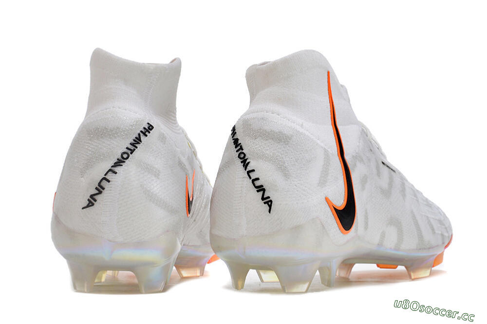 Men's Nike Phantom Luna Elite FG Firm Ground High-Tops Football Boots - White/Black/Orange 6
