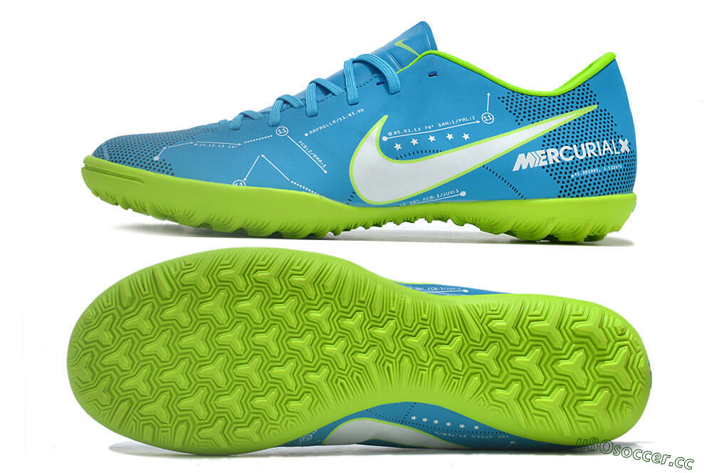 Men's NIke Mercuricalx Victory 6 TF Artificial Turf Low-Tops Football Shoes - Blue/Silver/Green 1