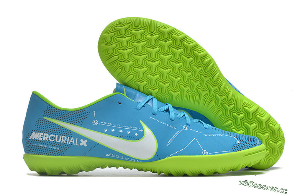 Men's NIke Mercuricalx Victory 6 TF Artificial Turf Low-Tops Football Shoes - Blue/Silver/Green 2