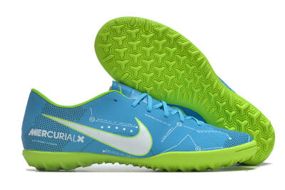 Men's NIke Mercuricalx Victory 6 TF Artificial Turf Low-Tops Football Shoes - Blue/Silver/Green