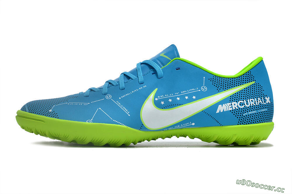 Men's NIke Mercuricalx Victory 6 TF Artificial Turf Low-Tops Football Shoes - Blue/Silver/Green 0