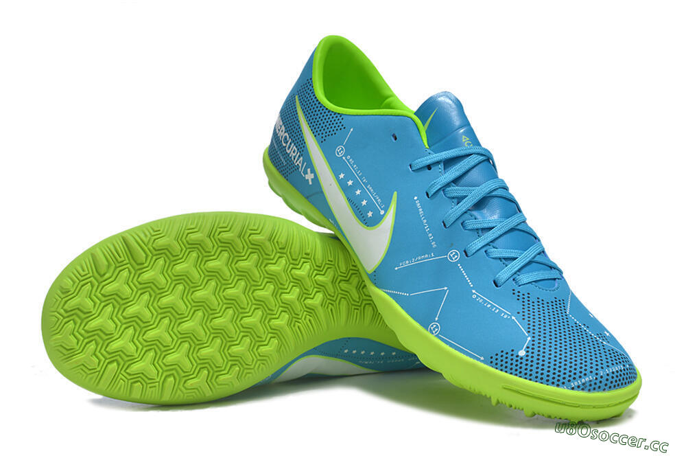 Men's NIke Mercuricalx Victory 6 TF Artificial Turf Low-Tops Football Shoes - Blue/Silver/Green 3