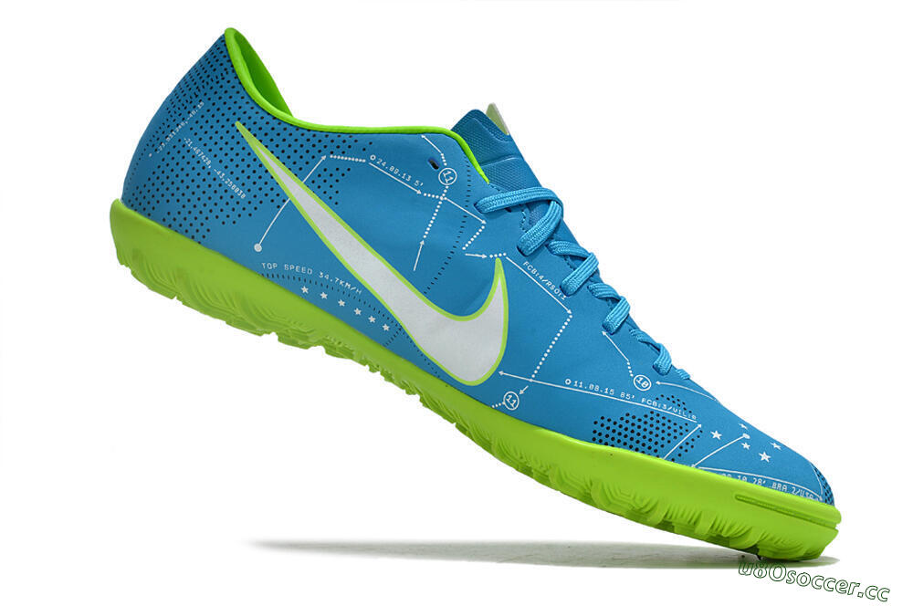 Men's NIke Mercuricalx Victory 6 TF Artificial Turf Low-Tops Football Shoes - Blue/Silver/Green 4