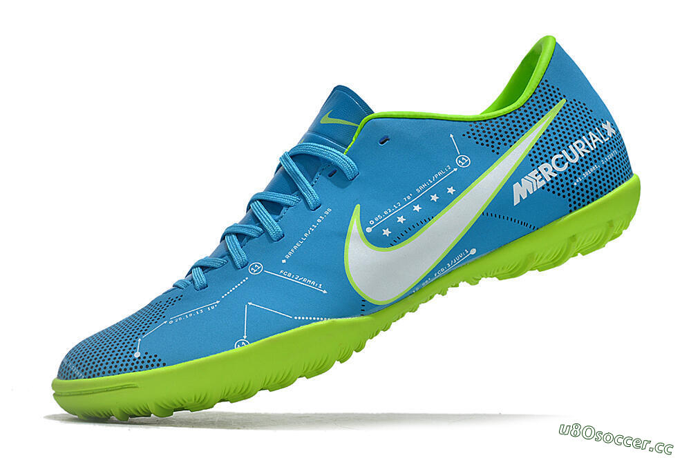 Men's NIke Mercuricalx Victory 6 TF Artificial Turf Low-Tops Football Shoes - Blue/Silver/Green 5