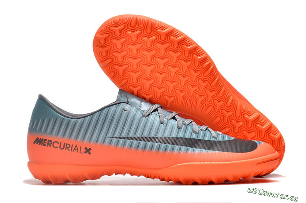 Men's NIke Mercuricalx Victory 6 TF Artificial Turf Low-Tops Football Shoes - Blue/Black/Orange 2