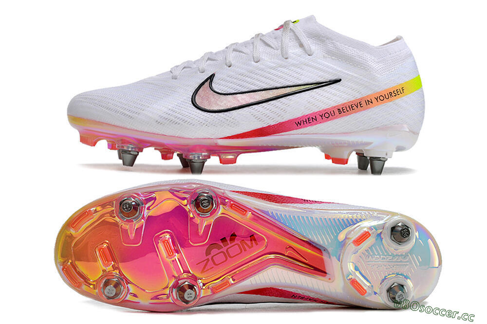 Men's Nike Air Zoom Mercurial Vapor 15 Elite SG Soft Ground Low-Tops Football Boots - White/Pink/Yellow/Black 1