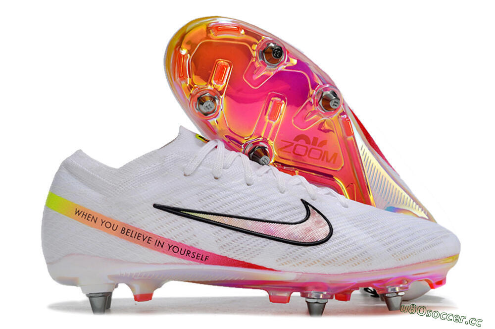 Men's Nike Air Zoom Mercurial Vapor 15 Elite SG Soft Ground Low-Tops Football Boots - White/Pink/Yellow/Black 2