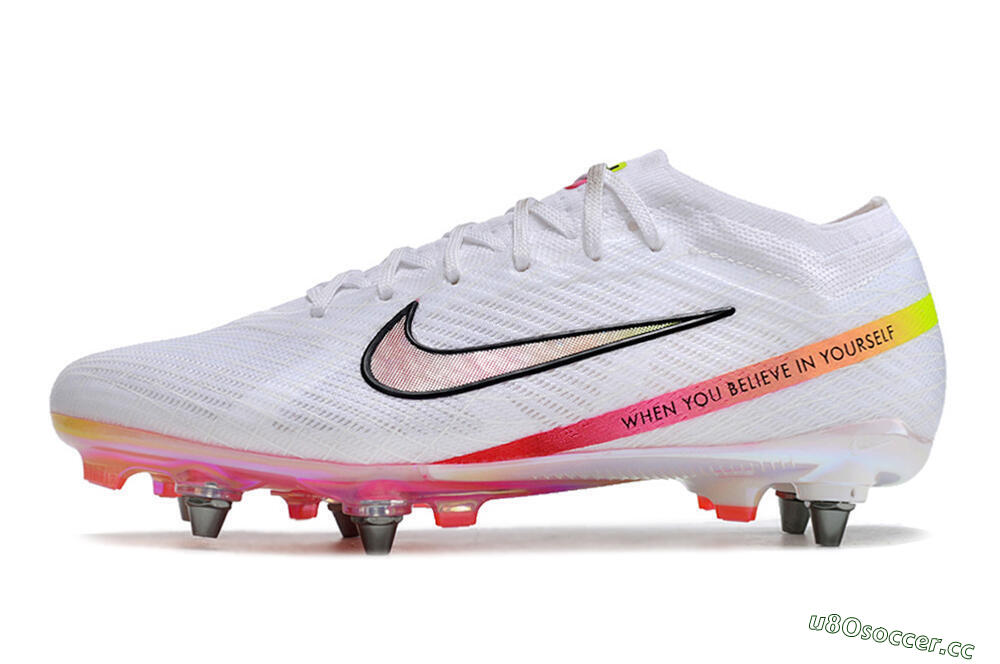Men's Nike Air Zoom Mercurial Vapor 15 Elite SG Soft Ground Low-Tops Football Boots - White/Pink/Yellow/Black 0