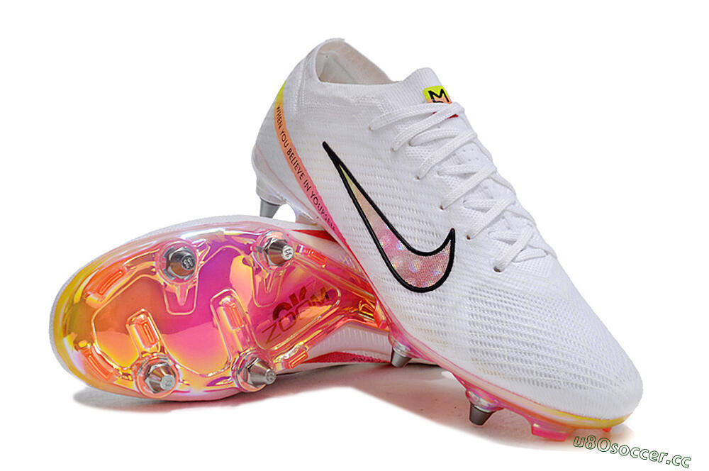 Men's Nike Air Zoom Mercurial Vapor 15 Elite SG Soft Ground Low-Tops Football Boots - White/Pink/Yellow/Black 3