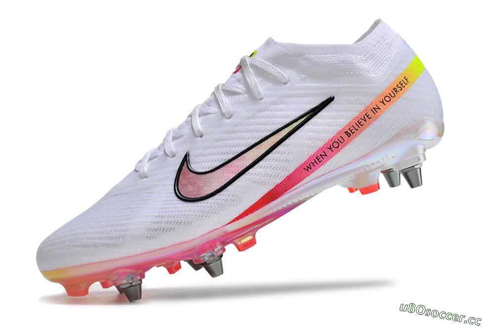 Men's Nike Air Zoom Mercurial Vapor 15 Elite SG Soft Ground Low-Tops Football Boots - White/Pink/Yellow/Black 5