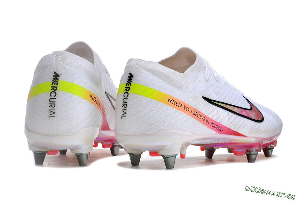 Men's Nike Air Zoom Mercurial Vapor 15 Elite SG Soft Ground Low-Tops Football Boots - White/Pink/Yellow/Black 6