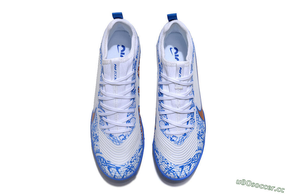 Unisex Nike Air Zoom Mercurial Vapor 15 Pro TF Artificial Turf Low-Tops Football Shoes - White/Blue/Gold 4
