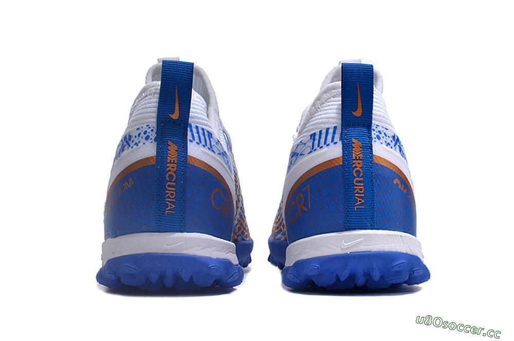 Unisex Nike Air Zoom Mercurial Vapor 15 Pro TF Artificial Turf Low-Tops Football Shoes - White/Blue/Gold 5