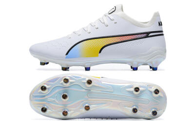Men's Puma King Ultimate Icon MG Multi Ground Low-Tops Football Boots - White/Blue/Yellow/Red