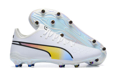 Men's Puma King Ultimate Icon MG Multi Ground Low-Tops Football Boots - White/Blue/Yellow/Red
