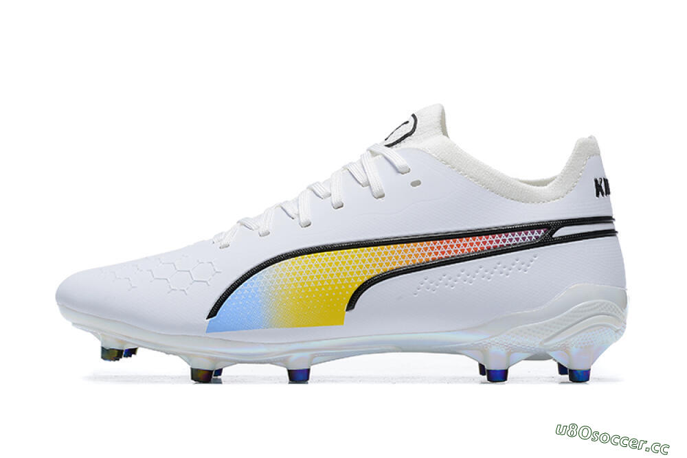Men's Puma King Ultimate Icon MG Multi Ground Low-Tops Football Boots - White/Blue/Yellow/Red 0