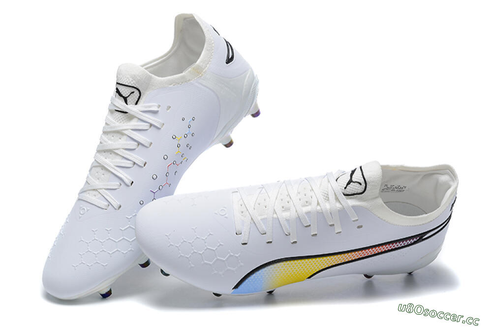 Men's Puma King Ultimate Icon MG Multi Ground Low-Tops Football Boots - White/Blue/Yellow/Red 6