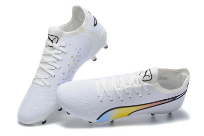 Men's Puma King Ultimate Icon MG Multi Ground Low-Tops Football Boots - White/Blue/Yellow/Red