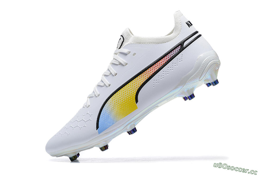 Men's Puma King Ultimate Icon MG Multi Ground Low-Tops Football Boots - White/Blue/Yellow/Red 8