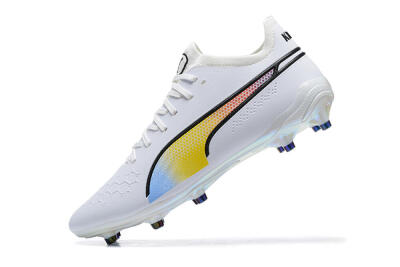 Men's Puma King Ultimate Icon MG Multi Ground Low-Tops Football Boots - White/Blue/Yellow/Red