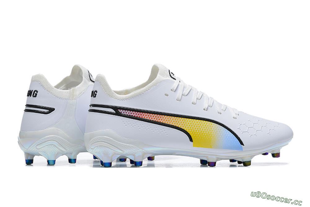 Men's Puma King Ultimate Icon MG Multi Ground Low-Tops Football Boots - White/Blue/Yellow/Red 9