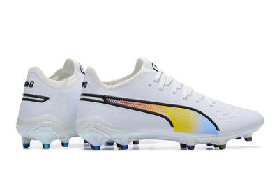 Men's Puma King Ultimate Icon MG Multi Ground Low-Tops Football Boots - White/Blue/Yellow/Red