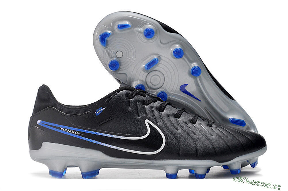 Men's Nike Tiempo Legend 10 Academy FG Firm Ground Low-Tops Football Boots - Black/White/Blue 2
