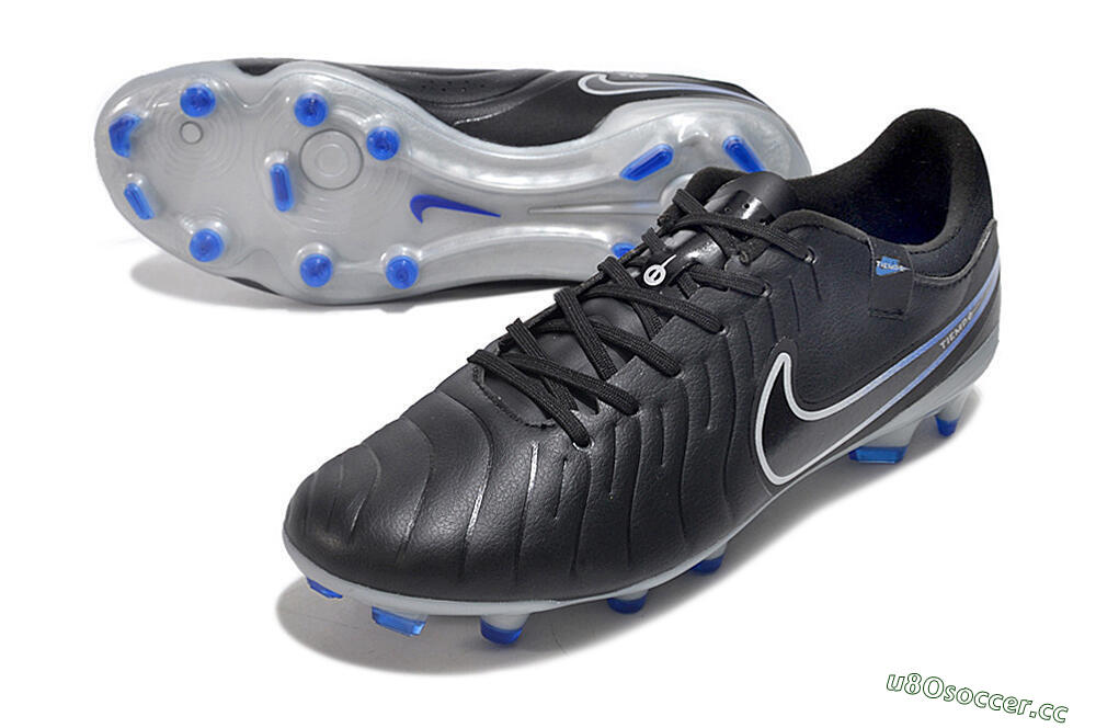 Men's Nike Tiempo Legend 10 Academy FG Firm Ground Low-Tops Football Boots - Black/White/Blue 3