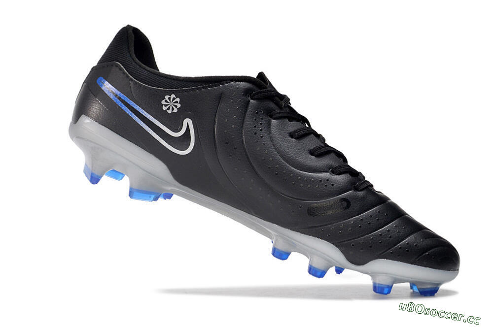 Men's Nike Tiempo Legend 10 Academy FG Firm Ground Low-Tops Football Boots - Black/White/Blue 4