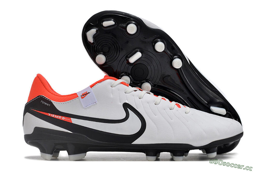 Men's Nike Tiempo Legend 10 Academy FG Firm Ground Low-Tops Football Boots - White/Black/Red 2