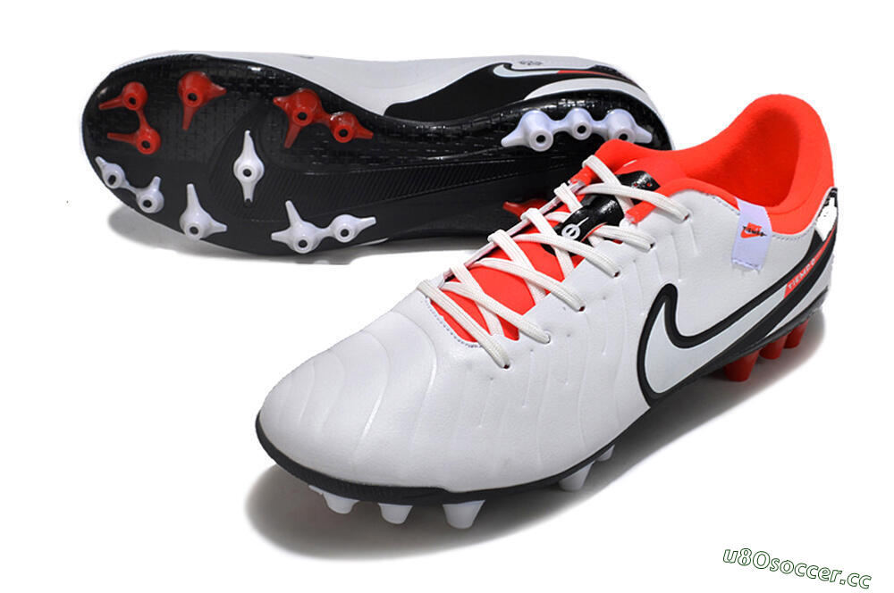 Men's Nike Tiempo Legend 10 Academy AG Artificial Grass Low-Tops Football Boots - White/Black/Red 3