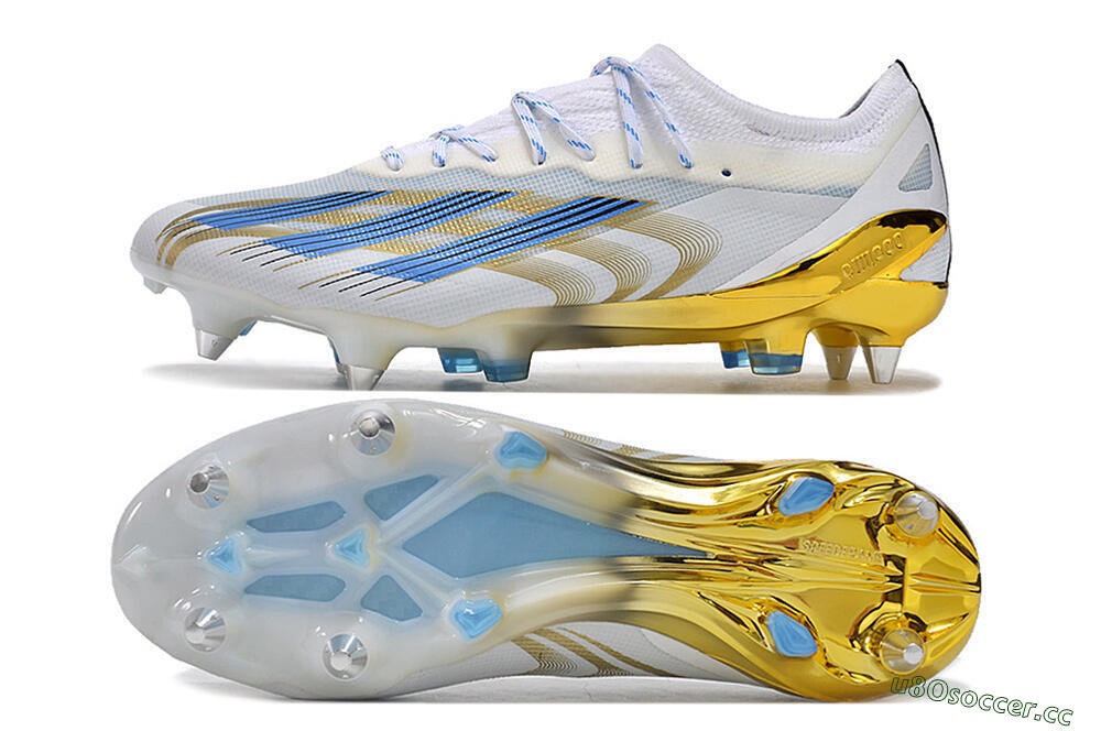Men's Adidas X Crazyfast.1 SG Soft Ground Low-Tops Football Boots - White/Blue/Gold 1