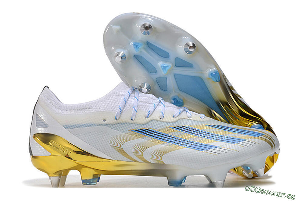 Men's Adidas X Crazyfast.1 SG Soft Ground Low-Tops Football Boots - White/Blue/Gold 2
