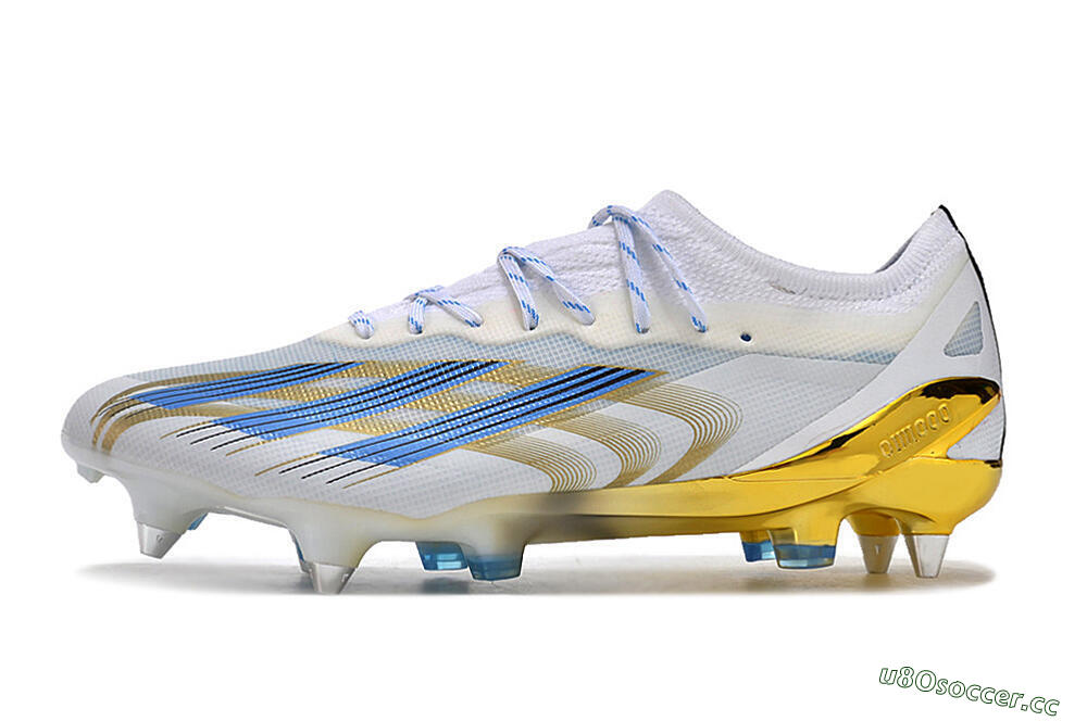 Men's Adidas X Crazyfast.1 SG Soft Ground Low-Tops Football Boots - White/Blue/Gold 0